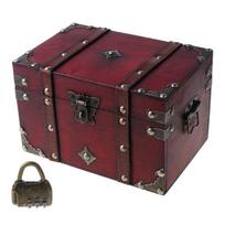 With Bronze Color Lock Wooden Treasure Box Vintage Trunk Containers Creative Treasure Chest  Kids S