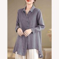 Plus Size Mid-Length Loose Cotton Linen Sun Protection Shirt for Mothers, Spring/Summer Plus Size Elegant Shirt M pilka spalva