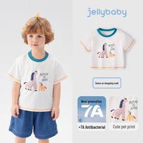 JELLYBABY Kids' Cartoon Giraffe Antibacterial T-Shirt 130 pilkšvai balta