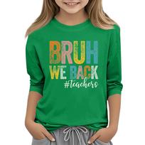 Unisex Casual Crew Neck Three Quarter Sleeve T Shirt with Graphic Print Suitable for Back to School Season Comfortable Fit 160 žalia