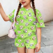 Kids Casual Short Sleeve Top and Shorts Set Animal Print Lightweight Breathable Soft Fabric Comfortable Fit Summer Outfit for Boys and Girls 150 žalia