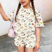 Kids Casual Short Sleeve Top and Shorts Set Animal Print Lightweight Comfortable Summer Outfit for Boys and Girls 130 smėlis