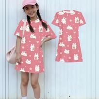 Girls Loose Fit Short Sleeve Dress Animal Print Lightweight Summer Dress Kids Casual Round Neck Dress for Children 150 rožinė