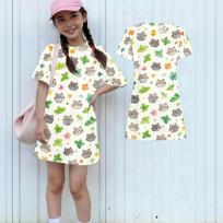 Girls Loose Fit Short Sleeve Dress Lightweight Round Neck Casual Dress with Animal Print Comfortable Summer Dress for Kids 100 smėlis