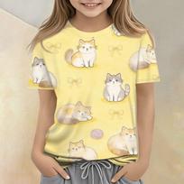 Kids Animal Print Crew Neck Short Sleeve Casual Loose Fit T Shirt Top Soft Comfortable Fabric Suitable for Everyday Wear 150 geltona