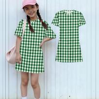 Girls Plaid Pattern Dress Loose Fit Short Sleeve Round Neck Lightweight Casual Dress for Children Suitable for Daily Wear and Outdoor Activities 120