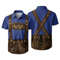 Men's Short Sleeve Button Down Shirt with Vintage Festival Pattern Casual Loose Fit for Party and Daily Wear XL mėlyna