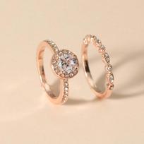 Elegant Diamond Crystal Zircon Ring Duo rožinio aukso spalvos