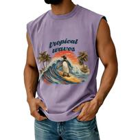Men's Sleeveless Casual Athletic Tank Top Muscle Shirt Tropical Graphic Print Surfing Design Lightweight Comfortable Fit XXXL