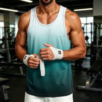 Men's Casual Gradient Print Outdoor Sports Tank Top Sleeveless Round Neck Lightweight Breathable Activewear Shirt XL