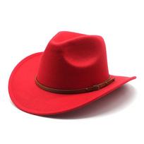 UPF 50+ UV Protection Wide Brim Upturned Edge Felt Ethnic Style Tibetan Western Cowboy Hat Sun Hat for Men Women Outdoor Travel M（56-58cm） raudona