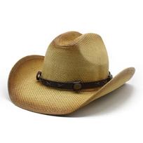 Outdoor Summer Spray Paint Crimped Western Cowboy Straw Hat, Sunscreen Visor For Outing M（56-58cm） chaki