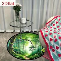 Forest Scenery Pattern Round Rug Flannel Soft Floor Mat for Nature Lovers Bedroom Living Room Area Carpet Non Slip Durable Easy 60cm x 60cm