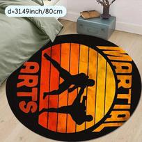Martial Arts Silhouette Round Rug Flannel Carpet Combat Sport Themed Area Mat for BoysRoom Decor Training Gym Soft Non SlipFloor 60cm x 60cm