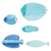 5 Pcs Wood Fish Nautical Wall Decor Rustic Hanging Beach Wall Art Ocean Coastal Theme Vintage Ornaments for Summer Lake House Bathroom Bedroom 5pcs