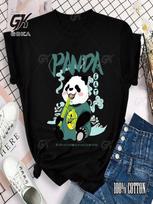 Funny Fun Panda Printed Wounisex's T-Shirt Summer Short Sleeved Animal Cartoon Casual Fashion Tees Retro Gothic T-Shirt Top S įvairiaspalvis