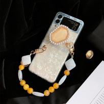 Cute Conch Shell Phone Case For Samsung Galaxy Z Flip 4 3 5g Back Cover With Bracket Portable Irregular Pearl Chain For Woman For Samsung Z Flip 4