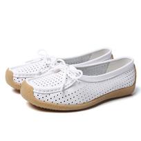 Two-layer Real Cowhide Printed Women's Single Shoes Plus Size 41 balta