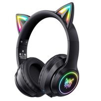 B90 Bluetooth katės ausų ausinės, belaidis ir laidinis režimas, sulankstomos ausinės su mikrofonu, RGB LED apšvietimas, skirtos mergaitėms, mokyklai, žaidimams, mobiliesiems telefonams, kompiuteriams, planšetiniams kompiuteriams 18.7*17.8*7.8cm juoda
