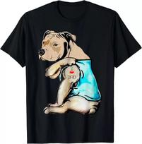 Pitbull Dog I Love Dad Tattoo Funny Family T Shirt S