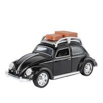 1/32 „Volkswagen Beetle“ lydinio liejimo automobilio modelis su garsu ir šviesa, atitraukimo funkcija, transporto priemonė su pagrindo papuošalu, vaikų dovana juoda