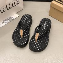 Polka dot thick bottom heightening flip-flops women's summer outer wear 2025 new light and high-end French sandals 35 juoda