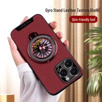 17ProMax Leather Decompression Gyro Stand Case - Drop-Proof Protective iPhone 14/15 Cover iPhone X/XS vyno raudonos spalvos