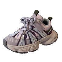 2023 Autumn Kids' Leather Velcro Sneakers - Fashionable and Versatile Casual Shoes for Boys and Girls Inner length 14.8 cm (Size 23) violetinė