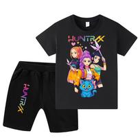 WA1233 Kids Boys Girls Kpop Rumi Zoey Mira Print Short Sleeves T-shirt Shorts Pants Sets 100cm juoda