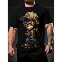 Vasarinis 3D skaitmeninės spaudos T-shirt su animacinių gyvūnų piešiniu Mados laisvalaikio rajono komiteto laisvas didelis apvalios apykaklės vyriškas T-shirt S juoda