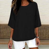 Women's Fashion Color Casual T-Shirt Seven Sleeve Round Neck Cotton Top L juoda