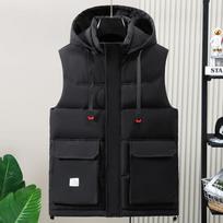 Didelio dydžio berankovės „Parkas Man New Fashion“ vyriškas žieminis paltas korėjietiško stiliaus Stora šilta liemenė su gobtuvu su didelėmis kišenėmis L juoda