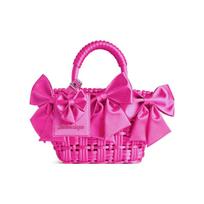 Balenciaga Bistro Brand Logo Detachable Luggage Tag Bow Tote Bag Shoulder Crossbody Handbag Super Mini Women bags Fluorescent-Pink 6780282AAII5634 Basic Set (Bag+Dust Bag)