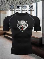 Men's Compression Shirt Quick Dry White Gym T-Shirt Roaring White Tiger Head Print Workout Sportswear S