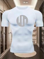 Men's Compression Shirt Quick Dry Navy Blue Gym T-Shirt Geometric Circle Logo Print Workout Sportswear XL balta