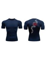 Men's Compression Shirt Quick Dry White Gym T-Shirt Red Rose Back Print Workout Sportswear S