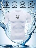 Men's Compression Shirt Quick Dry White Gym T-Shirt Black Grinning Monster Print Workout Sportswear S balta
