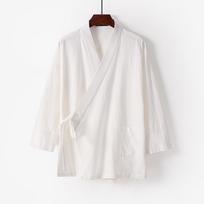 Traditional Kung Fu Tang Casual Social  Men's Long Sleeved  Official  Linen Vest CollarShirt Plus Size XL balta