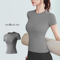 Quick Dry Elastic Yoga Wear: Nude Feel Short Sleeve Fitness Top S (Recommended for 70-105 jin, order size up)
