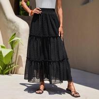 French fungus edge lace splicing skirt women's spring and summer new high waist A word thin cake dress S juoda