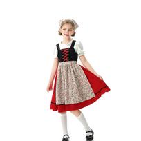 Girls Traditional Farm Dress with Apron and Lace-Up Bodice Vintage Style Costume for Festivals Playschool Events and Dress Up 120 raudona