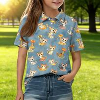 Kids Casual Short Sleeve Polo Shirt Animal Pattern Printed Lightweight Breathable Top for Everyday Wear 140 mėlyna