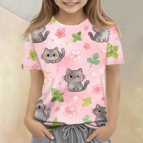 Kids Animal Print Crew Neck Short Sleeve Casual Loose Fit T Shirt Comfortable Lightweight Soft Fabric Suitable for Everyday Wear 150 rožinė