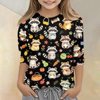 Kids Animal Print Crew Neck 3/4 Sleeve Casual T Shirt Soft Fabric Comfortable Fit Lightweight Design Suitable for Everyday Wear 130 juoda