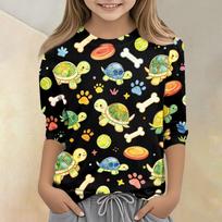 Kids Animal Print Crew Neck Three Quarter Sleeve Casual T Shirt Soft Fabric Comfortable Fit Lightweight Design for Everyday Wear 110 juoda
