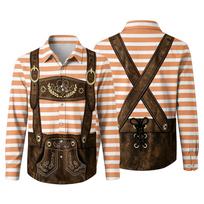 Men's Oktoberfest 3D Print Loose Fit Long Sleeve Shirt Button Down Collar Vintage Casual Shirt Suitable for Spring Autumn Outdoor Festival Party L žalia