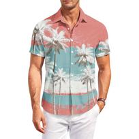 Men's Hawaiian Print Short Sleeve Button Down Shirt Casual Outdoor Collared Top with Tree Pattern for Summer Beach Vacation XXL mėlyna