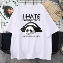 Lazy Panda I Hate Morning People Cartoons unisex Clothing Casual All-math Cotton T-Shirts Oversize Breathable Mans Short Sleeve S įvairiaspalvis