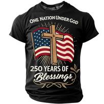 Men’s Casual Crew Neck Short Sleeve T-Shirt with Patriotic Letter Print One Under 250 Years of Blessings Comfortable Fit Top M juoda
