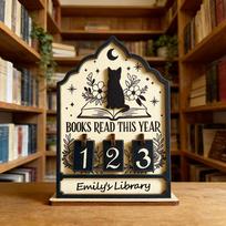Cat Books Read Tracker Books Read This Year Wooden Material Reading Tracker Signage Book Lovers Design This Year Counter